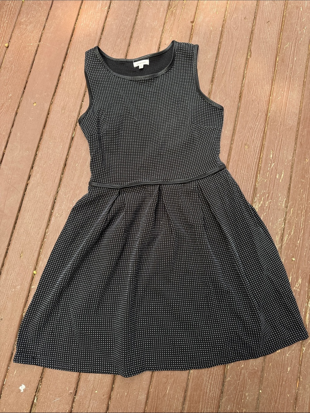 Max Studio Pin Dot Pleated Fit-and-Flare Dress LARGE